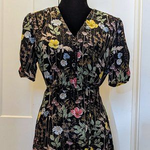 Louche Black Floral Midi Dress Medium